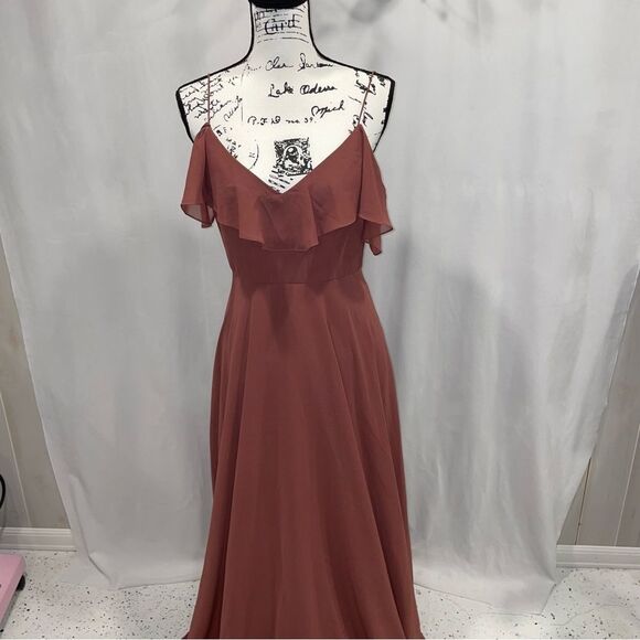 Beautiful Anthropologie Jenny Yoo mauve ruffle cold shoulder maxi dress - Picture 3 of 12